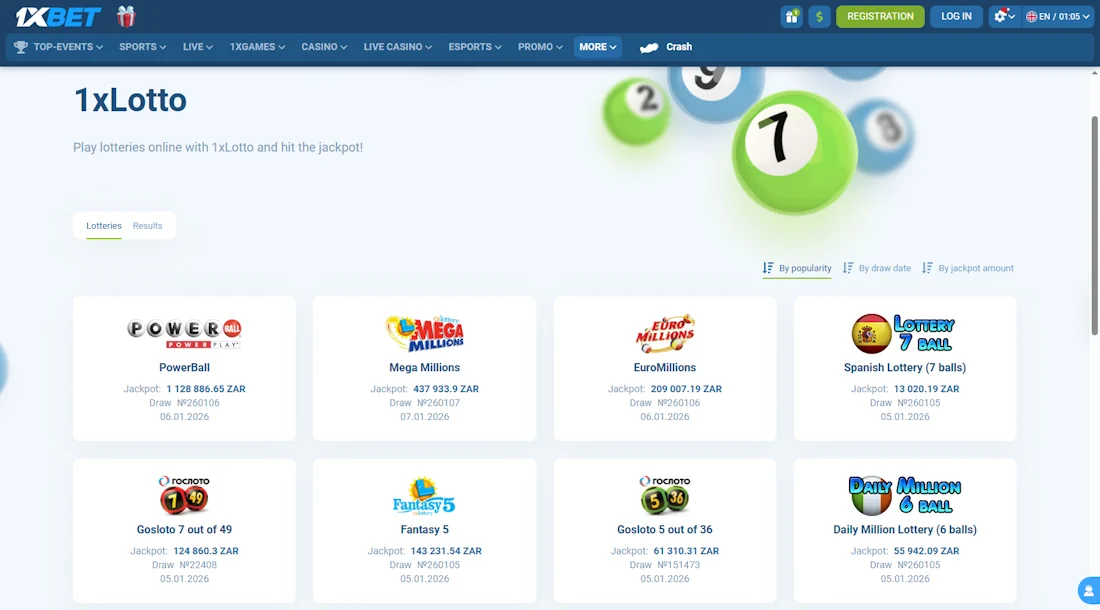 1xBet 1xLotto and Lotteries Screenshot